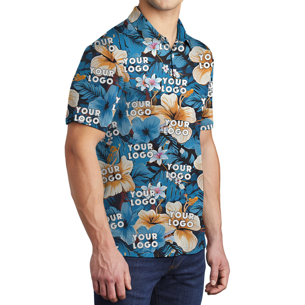 Custom Tropical Blue Men's Polo Shirt With Company Logo