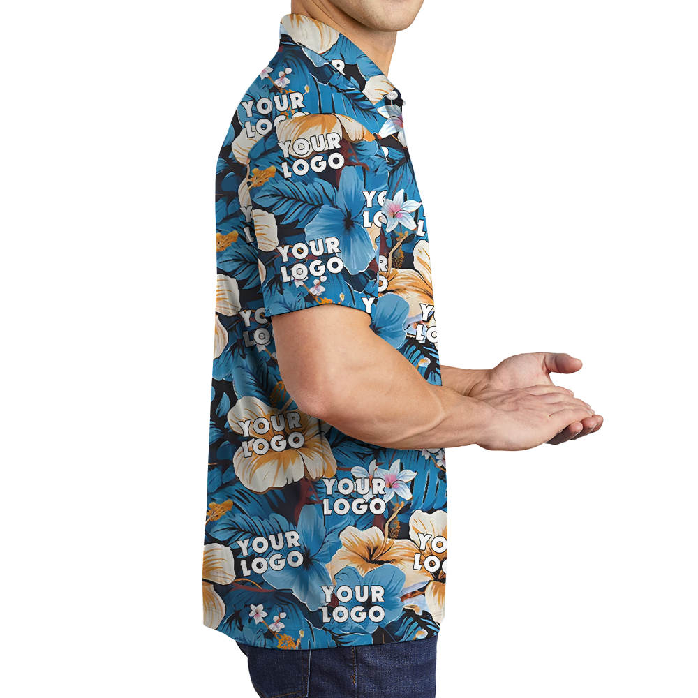 Custom Tropical Blue Men's Polo Shirt With Company Logo