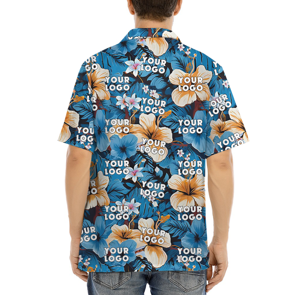 Custom Company Logo Tropical Blue Hawaiian Shirt