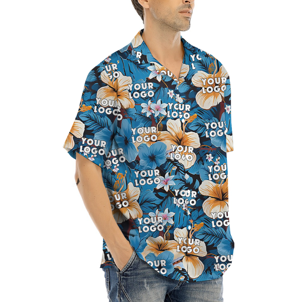 Custom Company Logo Tropical Blue Hawaiian Shirt