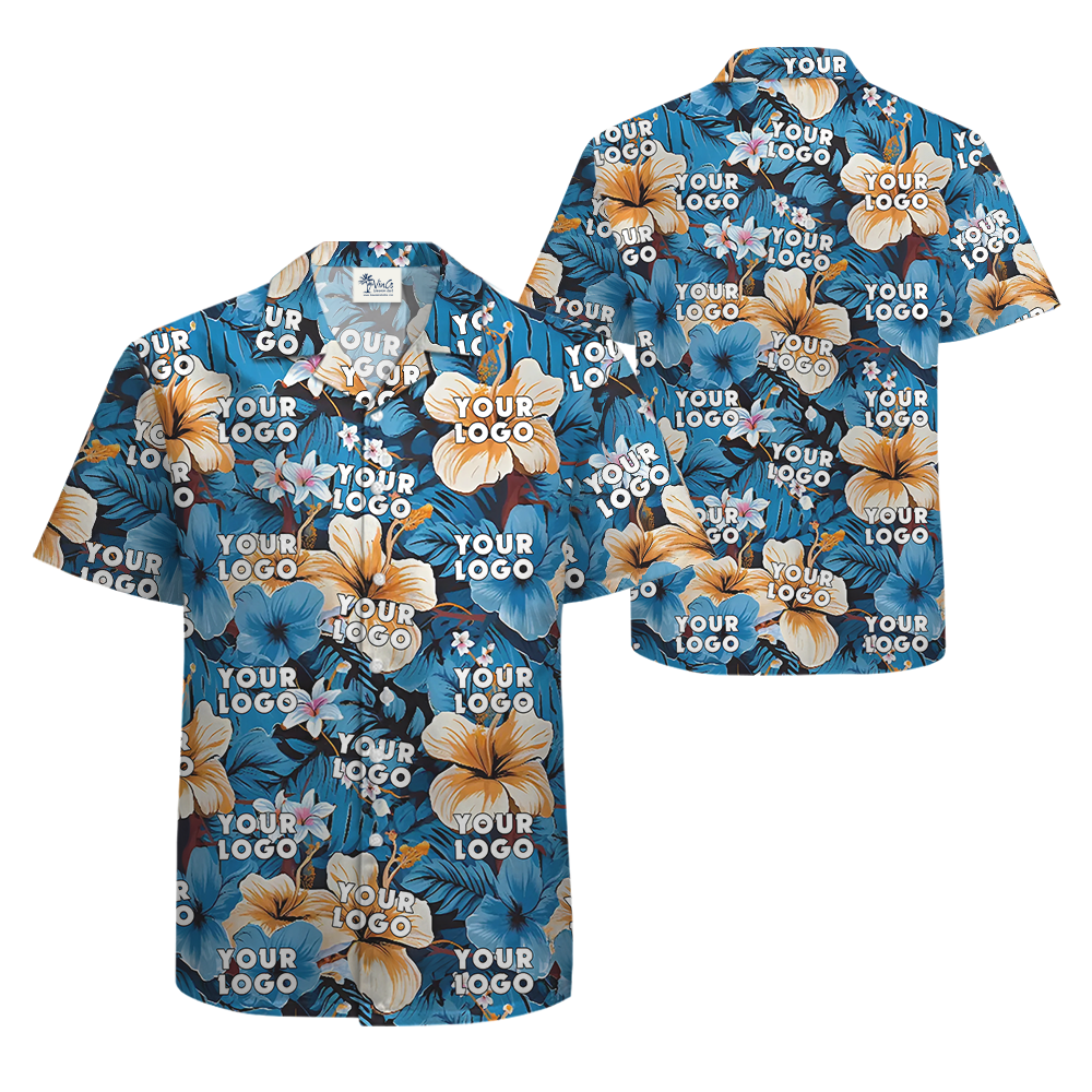 Custom Company Logo Tropical Blue Hawaiian Shirt
