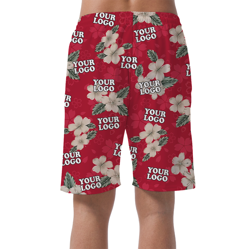 Custom Team Logo Floral Red Beach Shorts