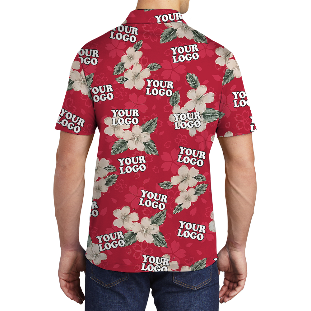 Classic Hibiscus Red Hawaiian Polo Shirt With Custom Logo