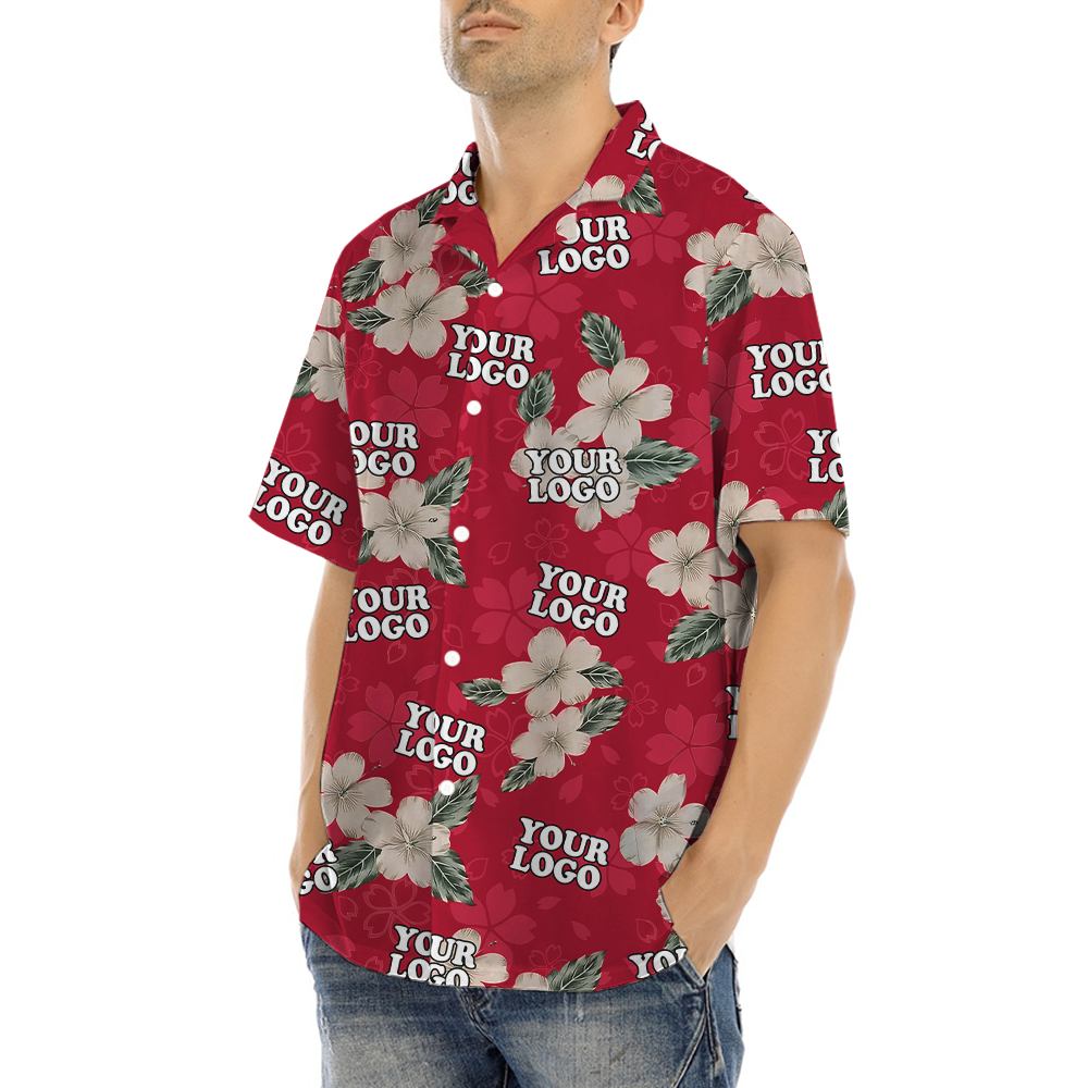 Custom Company Logo Floral Red Friday Aloha Shirt