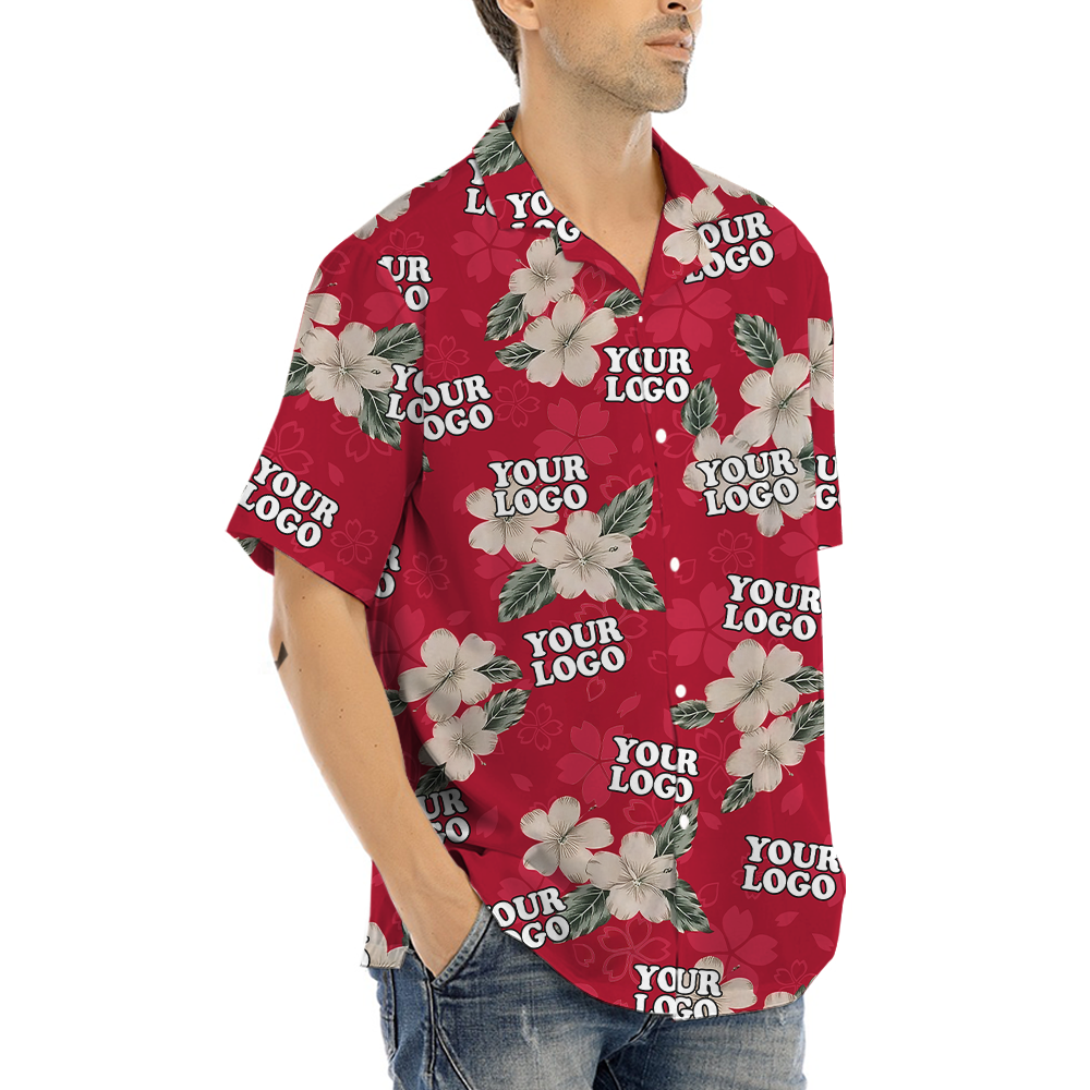 Custom Company Logo Floral Red Friday Aloha Shirt