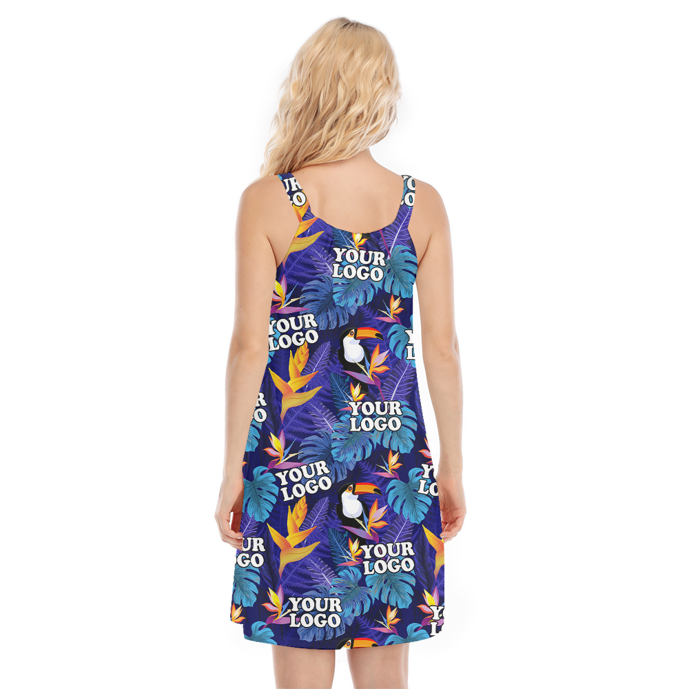 Tropical Parrot Purple Cami Dress With Custom Logo