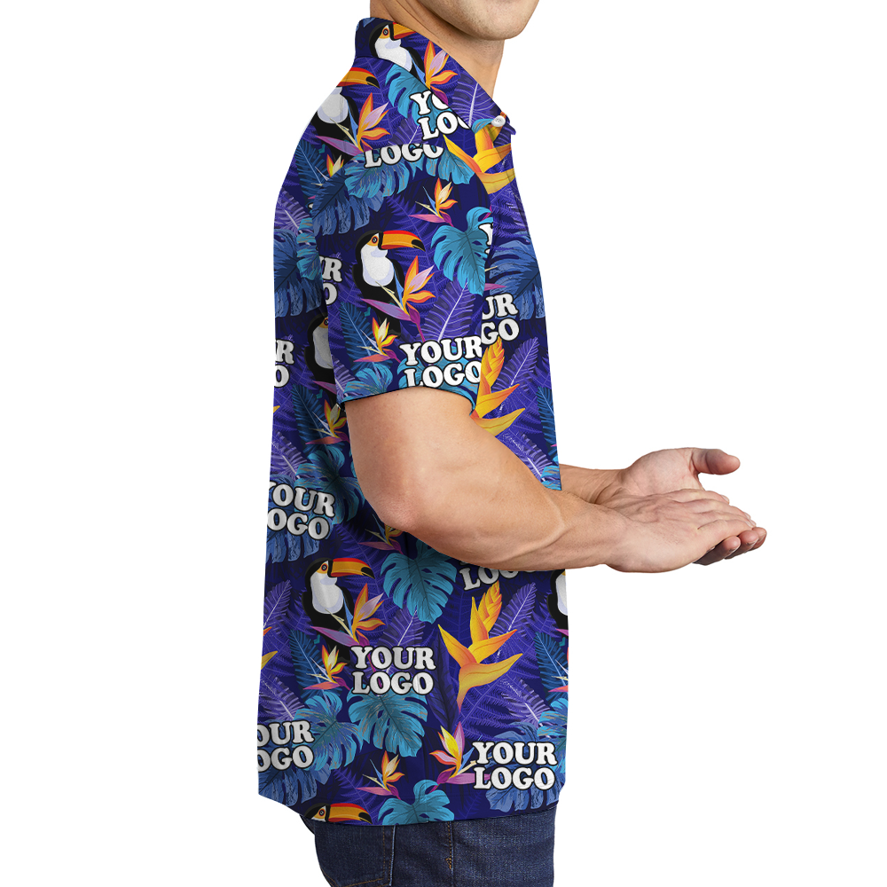 Custom Toucan Purple Hawaiian Polo Shirt With Company Logo