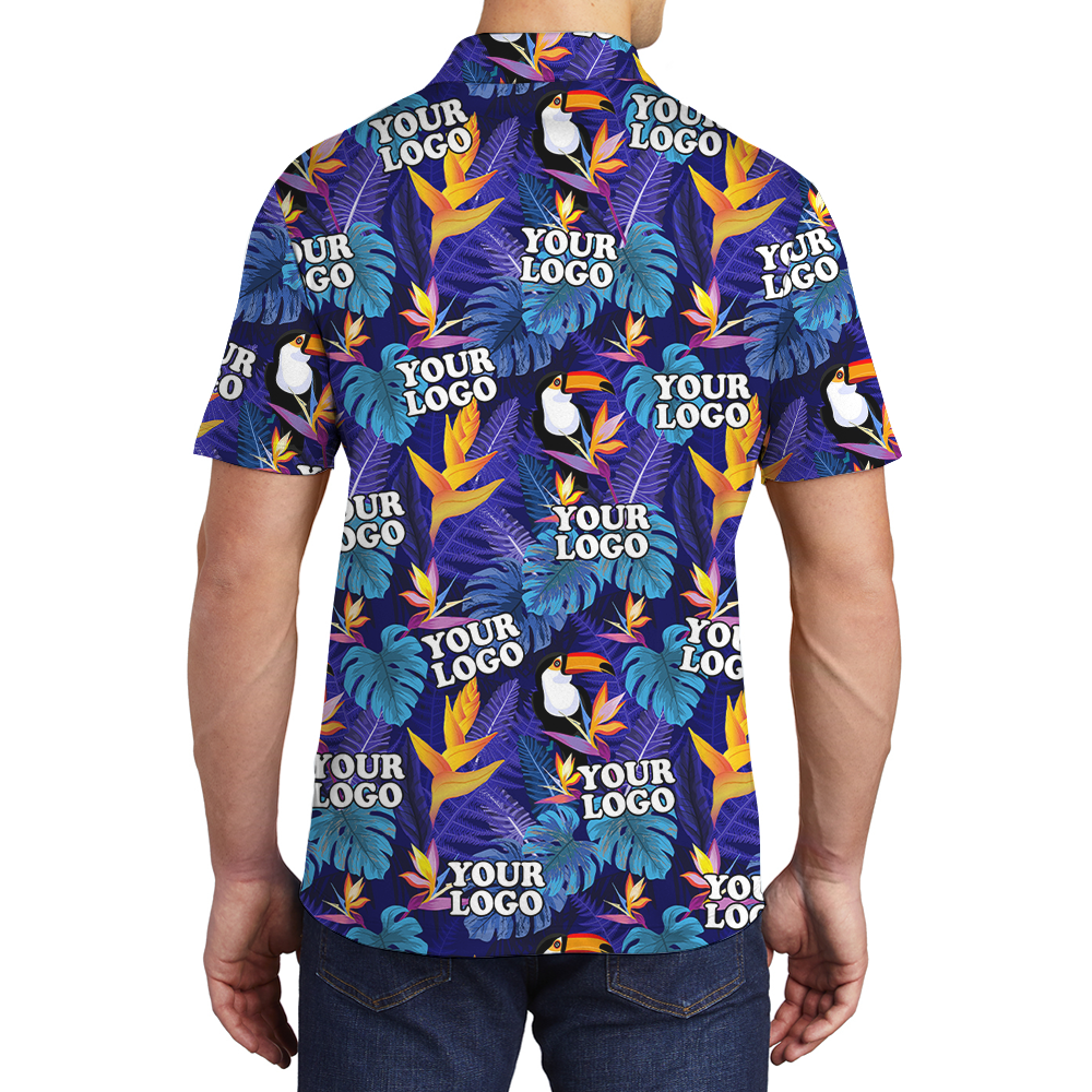 Custom Toucan Purple Hawaiian Polo Shirt With Company Logo