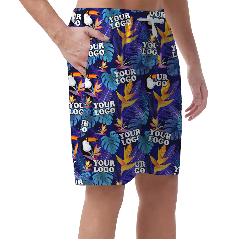 Custom Team Logo Tropical Toucan Men's Beach Shorts