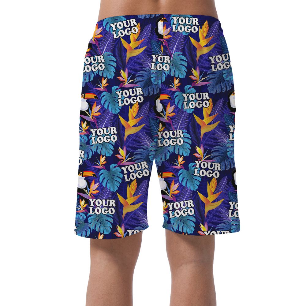 Custom Team Logo Tropical Toucan Men's Beach Shorts