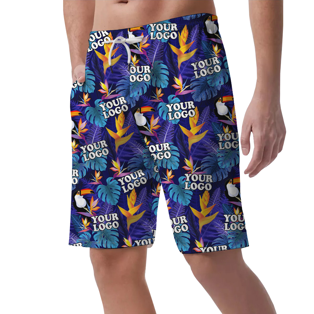 Custom Team Logo Tropical Toucan Men's Beach Shorts