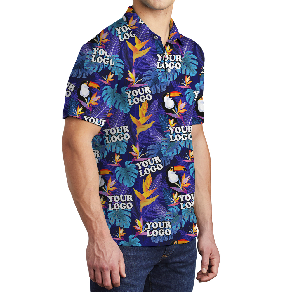Custom Toucan Purple Hawaiian Polo Shirt With Company Logo