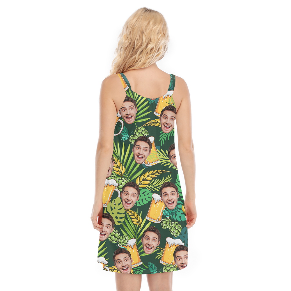 Funny Custom Face Tropical Beer Green Aloha Dress