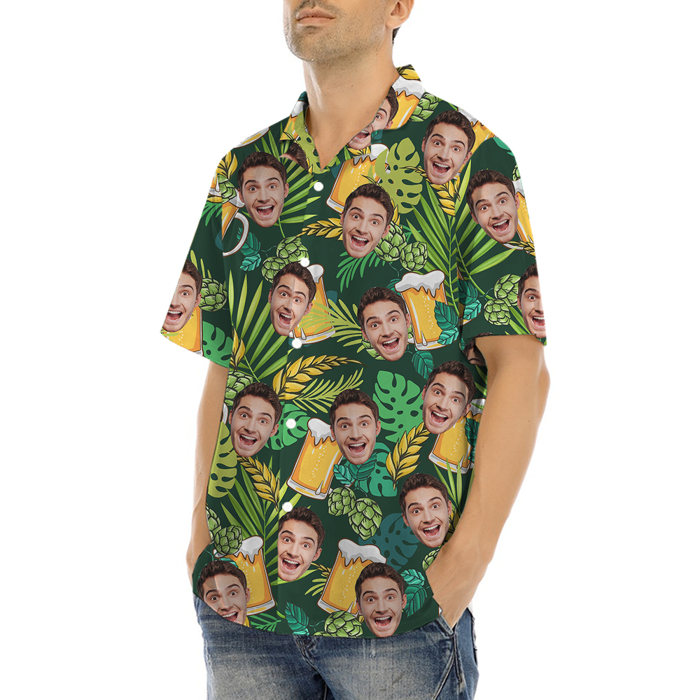 Custom Face Beer Green Aloha Shirt