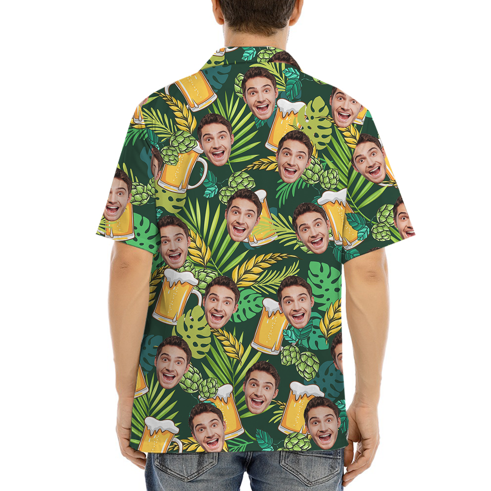 Custom Face Beer Green Aloha Shirt