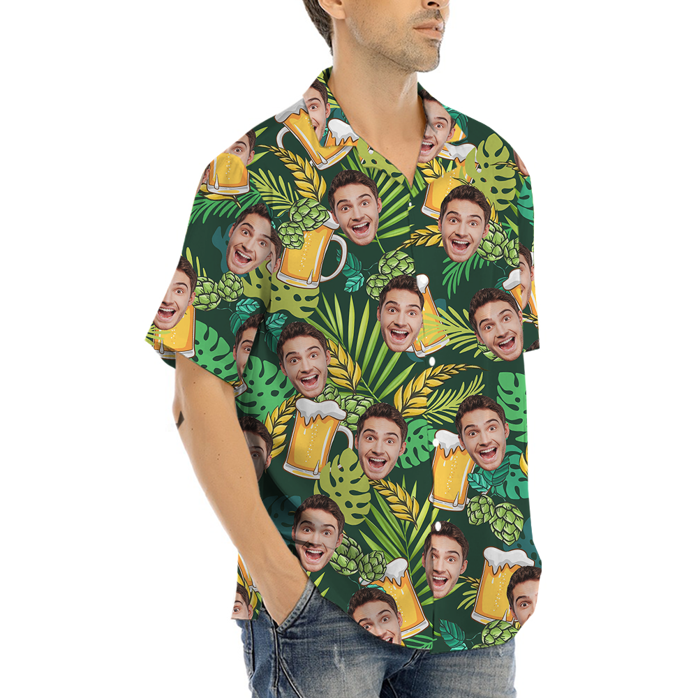 Custom Face Beer Green Aloha Shirt