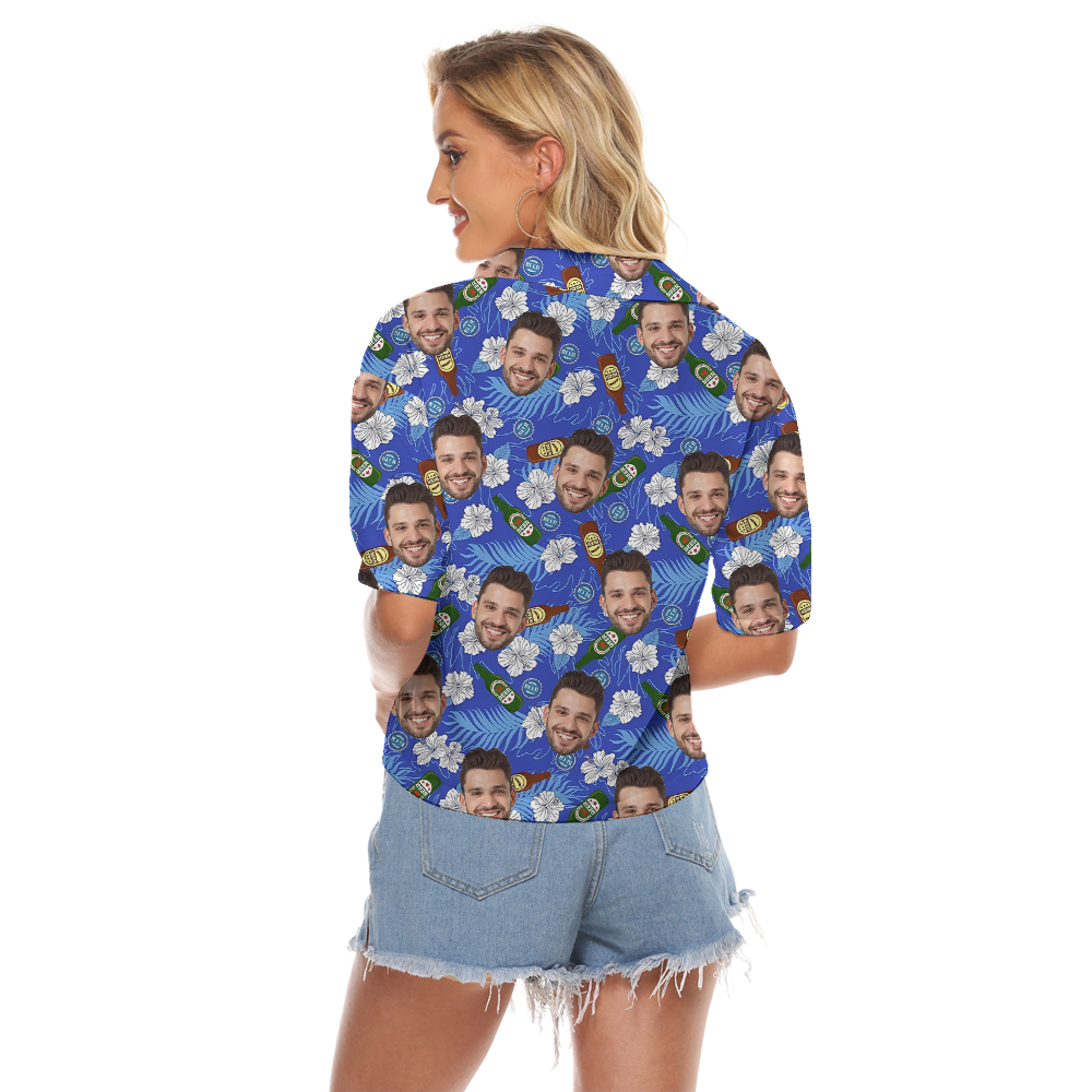 Funny Custom Face Floral Beer Hawaiian Crop Top Shirt