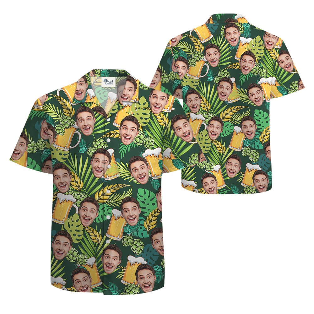 Custom Face Beer Green Aloha Shirt
