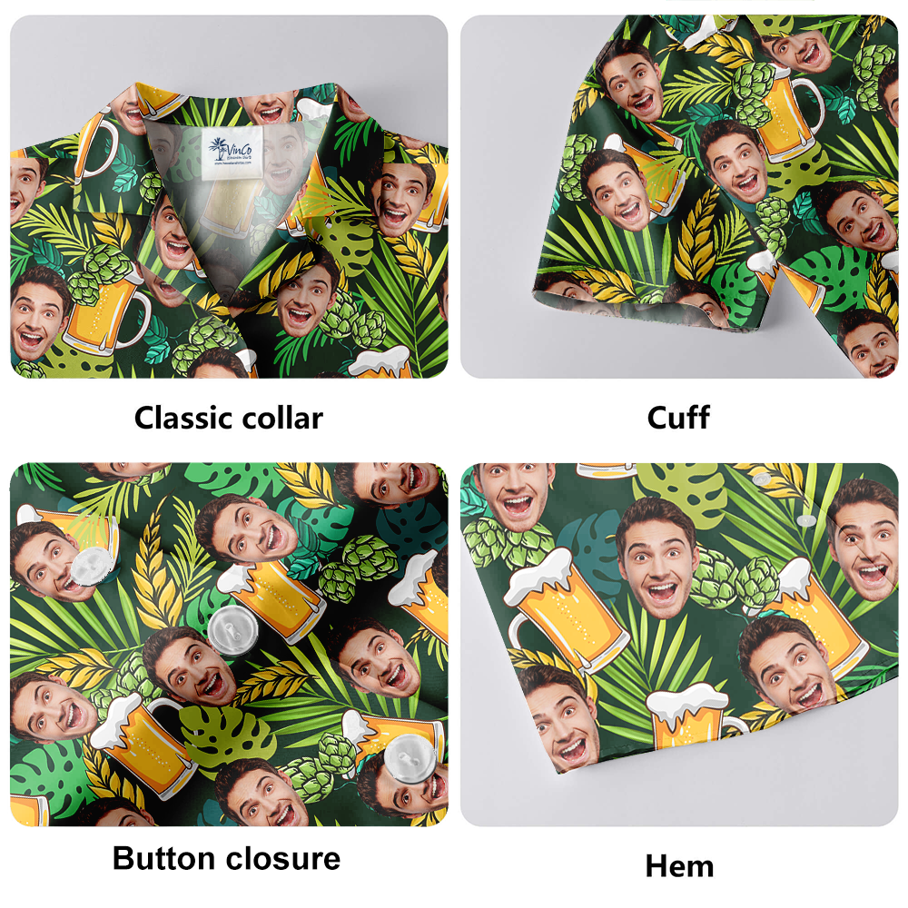 Custom Face Beer Green Aloha Shirt