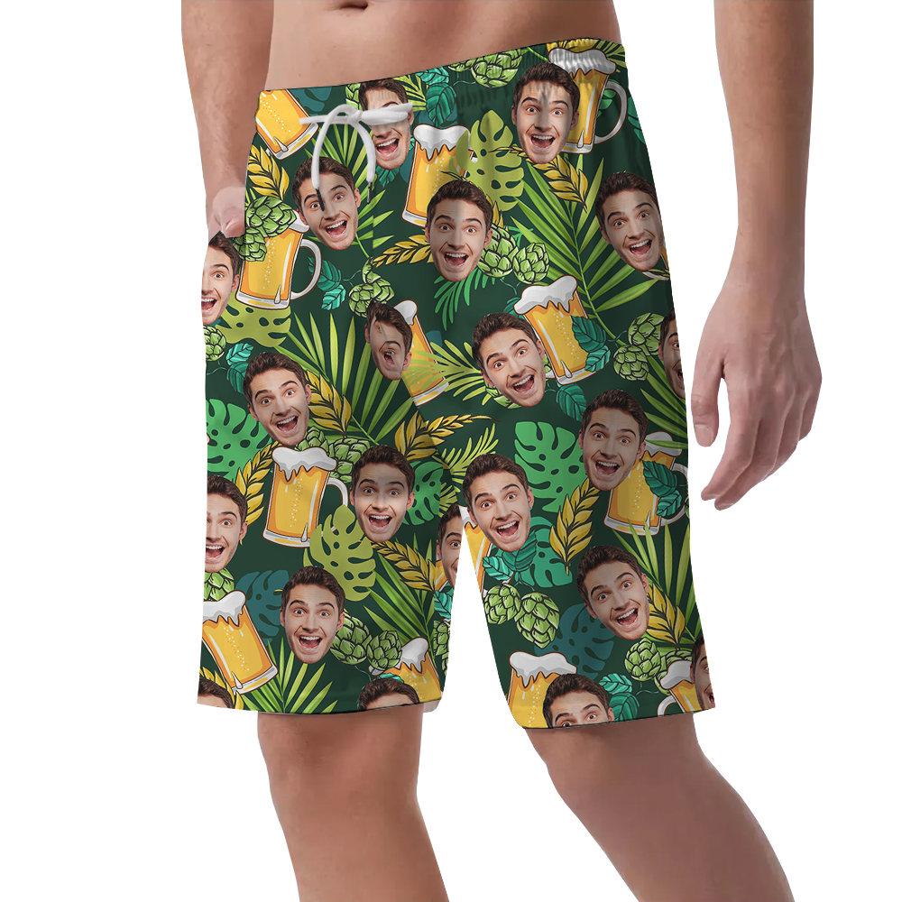 Tropical Beer Hawaiian Beach Shorts With Custom Face