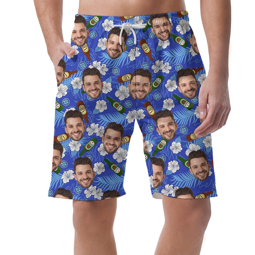 Custom Face Floral Beer Men's Beach Shorts - variant image 1