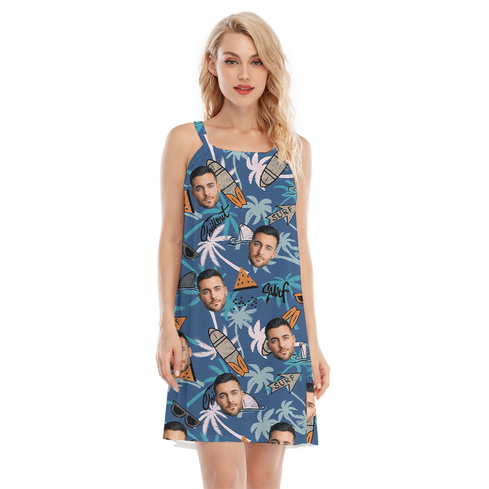 Custom Face Blue Tropical Surfing Cami Dress - variant image 1