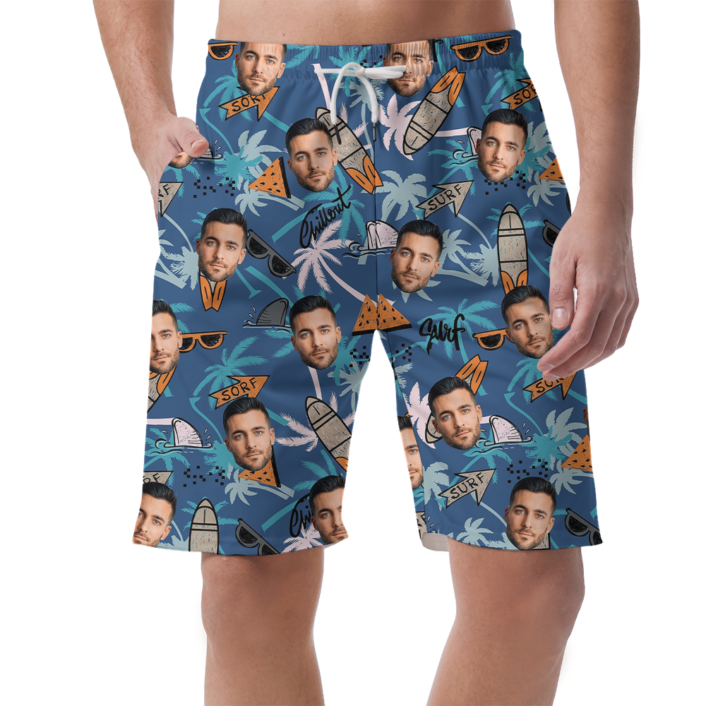 Custom Face Surfing Tropical Blue Beach Shorts - variant image 1