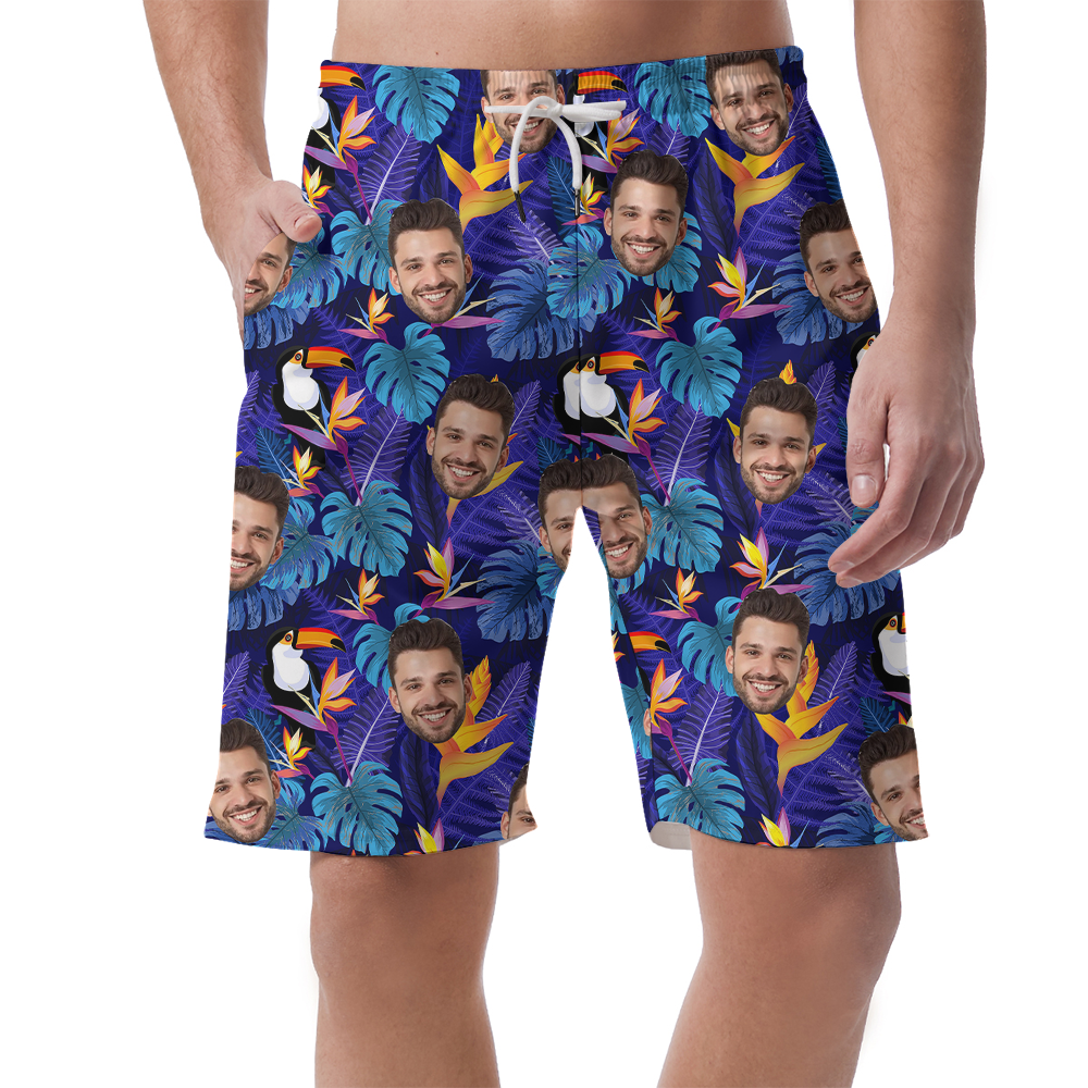 Custom Face Tropical Toucan Hawaiian Men's Shorts - variant image 1