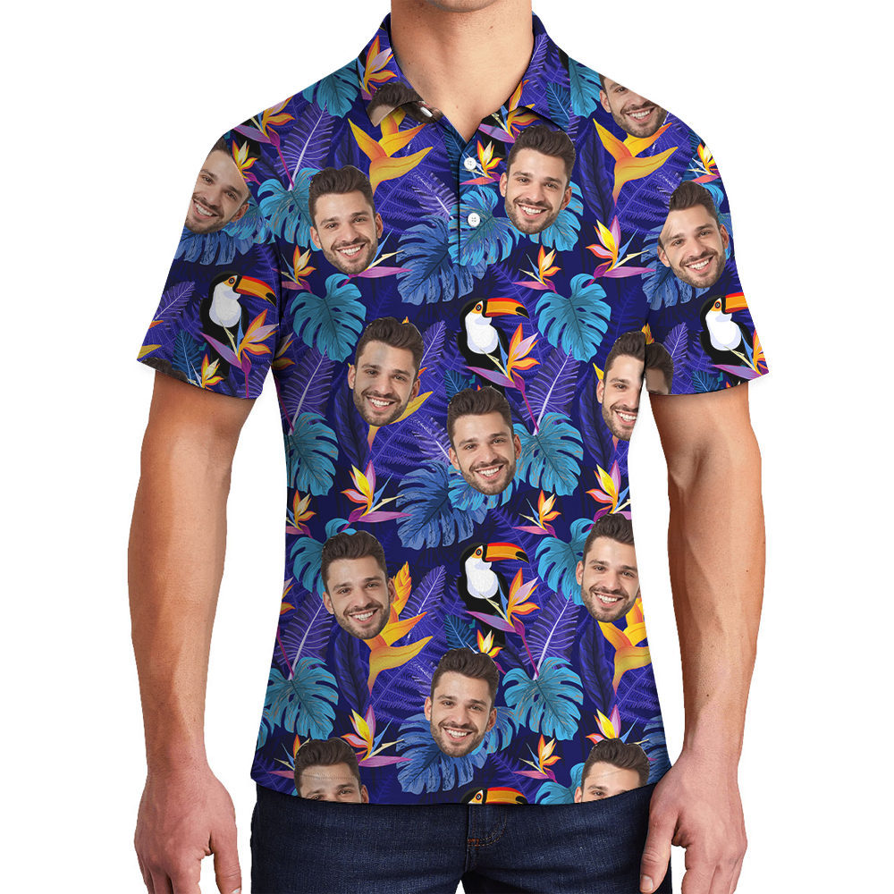 Tropical Toucan Purple Hawaiian Polo Shirt With Custom Face - variant image 1
