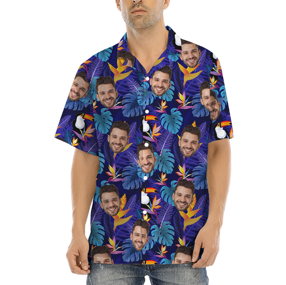 Custom Face Tropical Toucan Purple Hawaiian Shirt - variant image 1