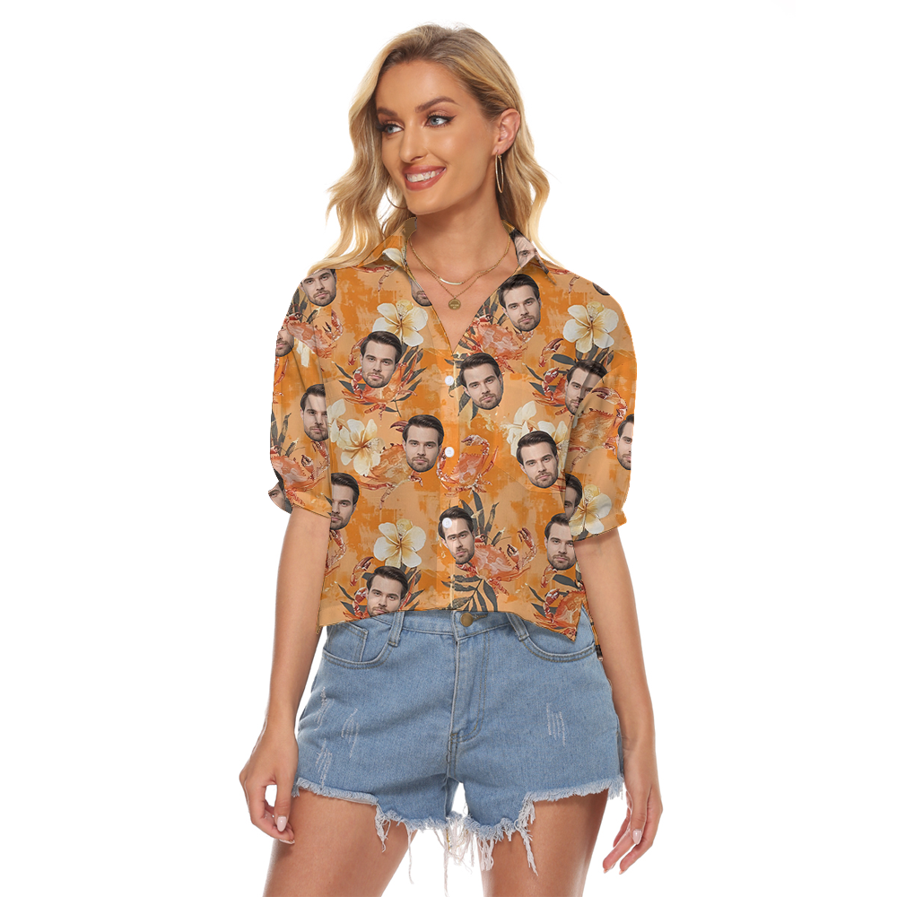 Custom Orange Women's Crop Top Shirt With 1-5 Faces - variant image 1