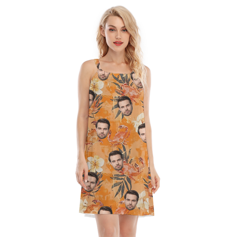 Orange Crab Hawaiian Cami Dress With Custom Face - variant image 1