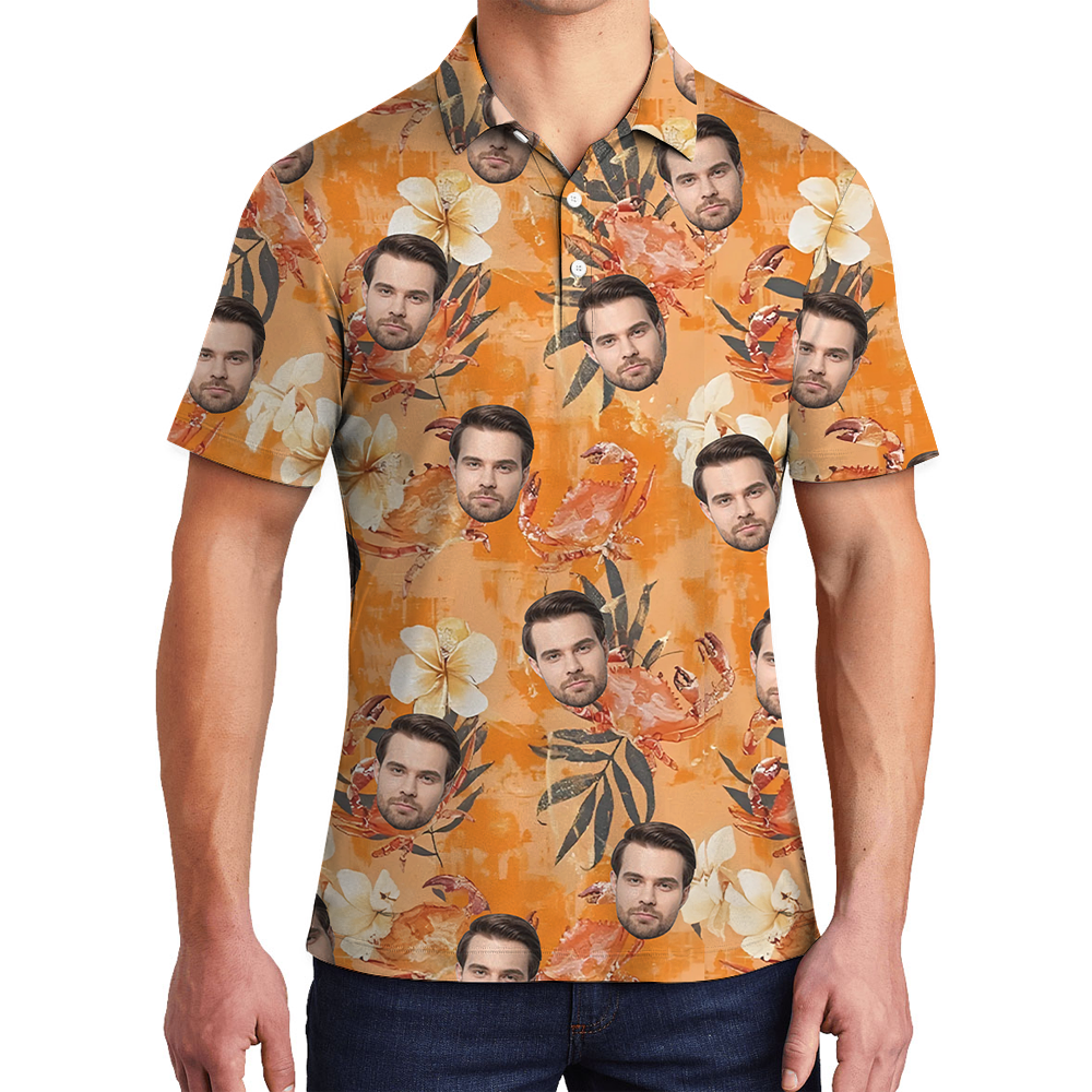 Orange Crab Hawaiian Polo Shirt With Custom Face - variant image 1