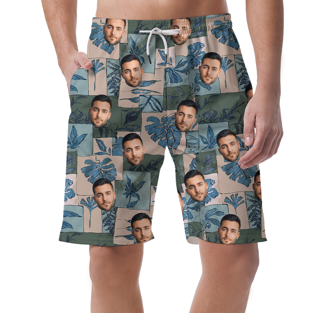 Custom Vintage Green Hawaiian Beach Shorts With 1-5 Faces - variant image 1