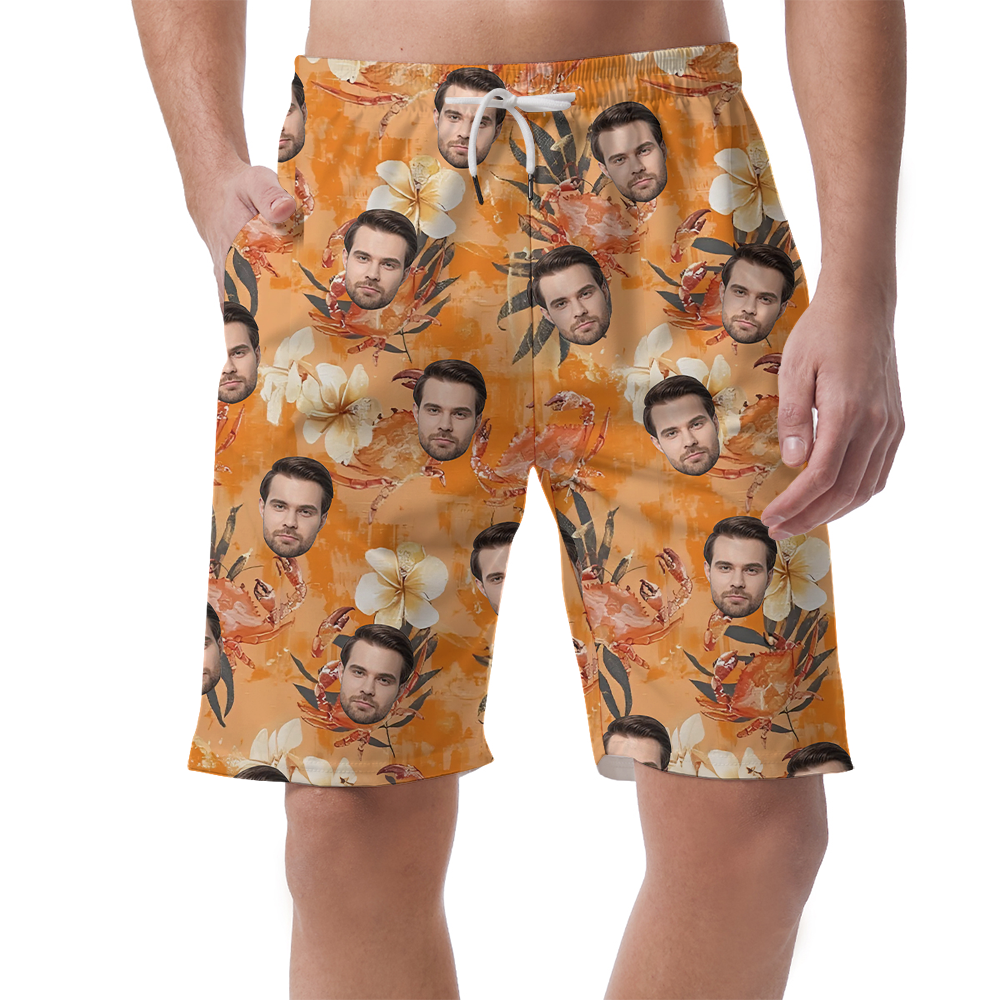 Personalized Face Orange Hawaiian Beach Shorts - variant image 1