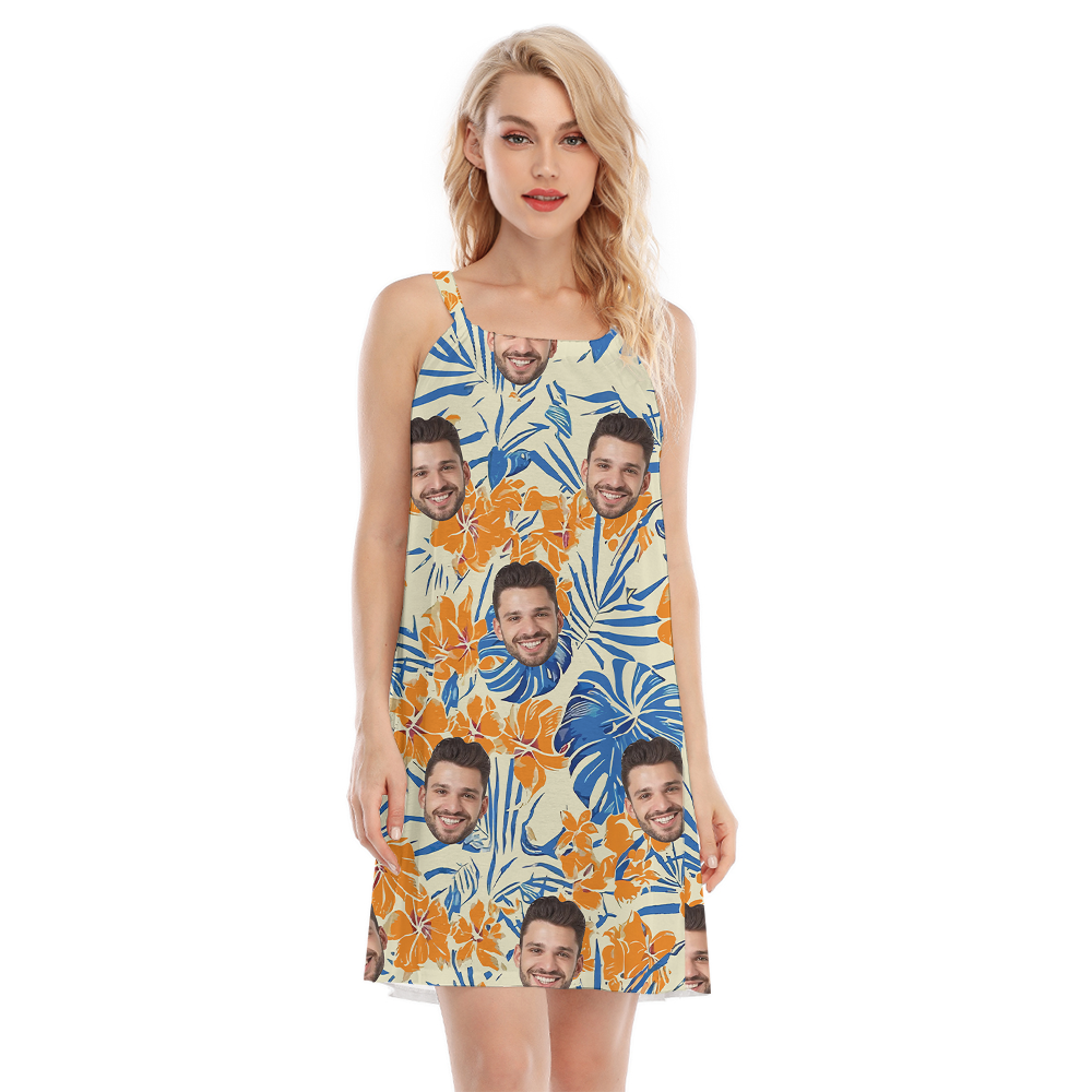 Custom Face Hibiscus Orange Hawaiian Cami Dress - variant image 1