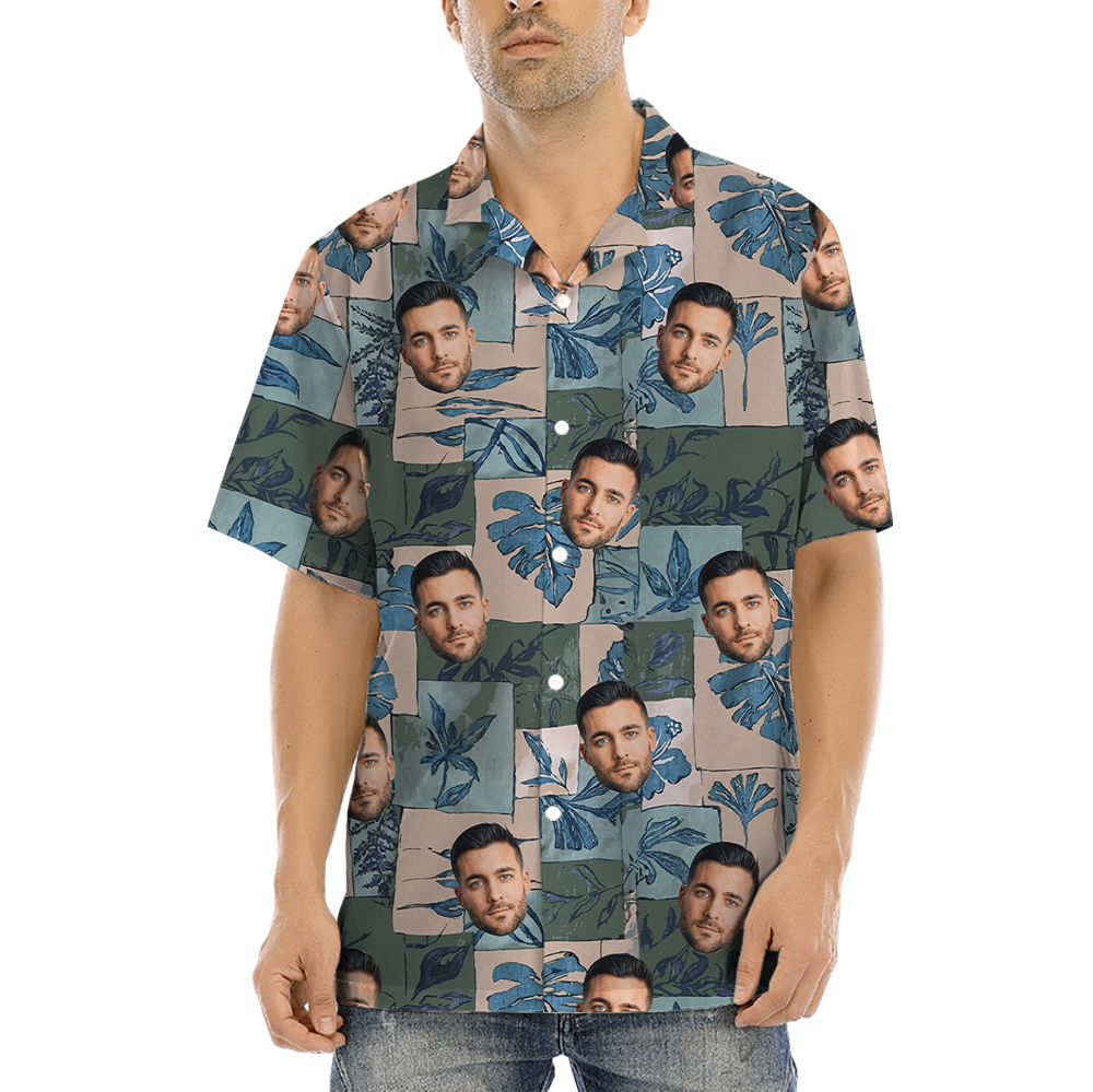 Vintage Tropical Leaves Custom Face Hawaiian Shirt - variant image 1