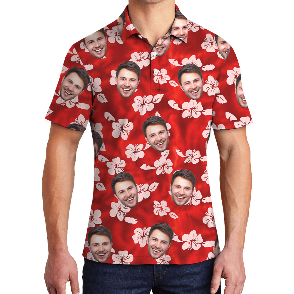 Vintage Hibiscus Hawaiian Polo Shirt With Custom Face - variant image 1