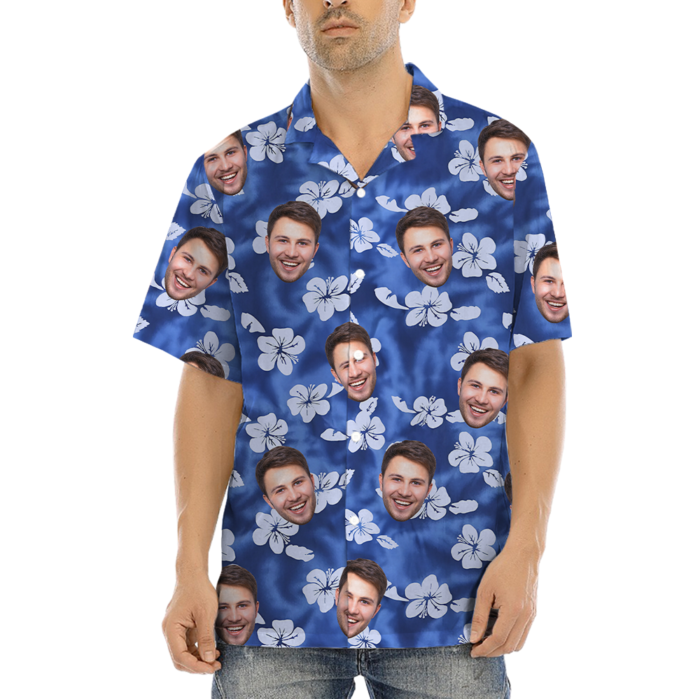 Custom Hibiscus Blue Hawaiian Shirt With Preview - variant image 1