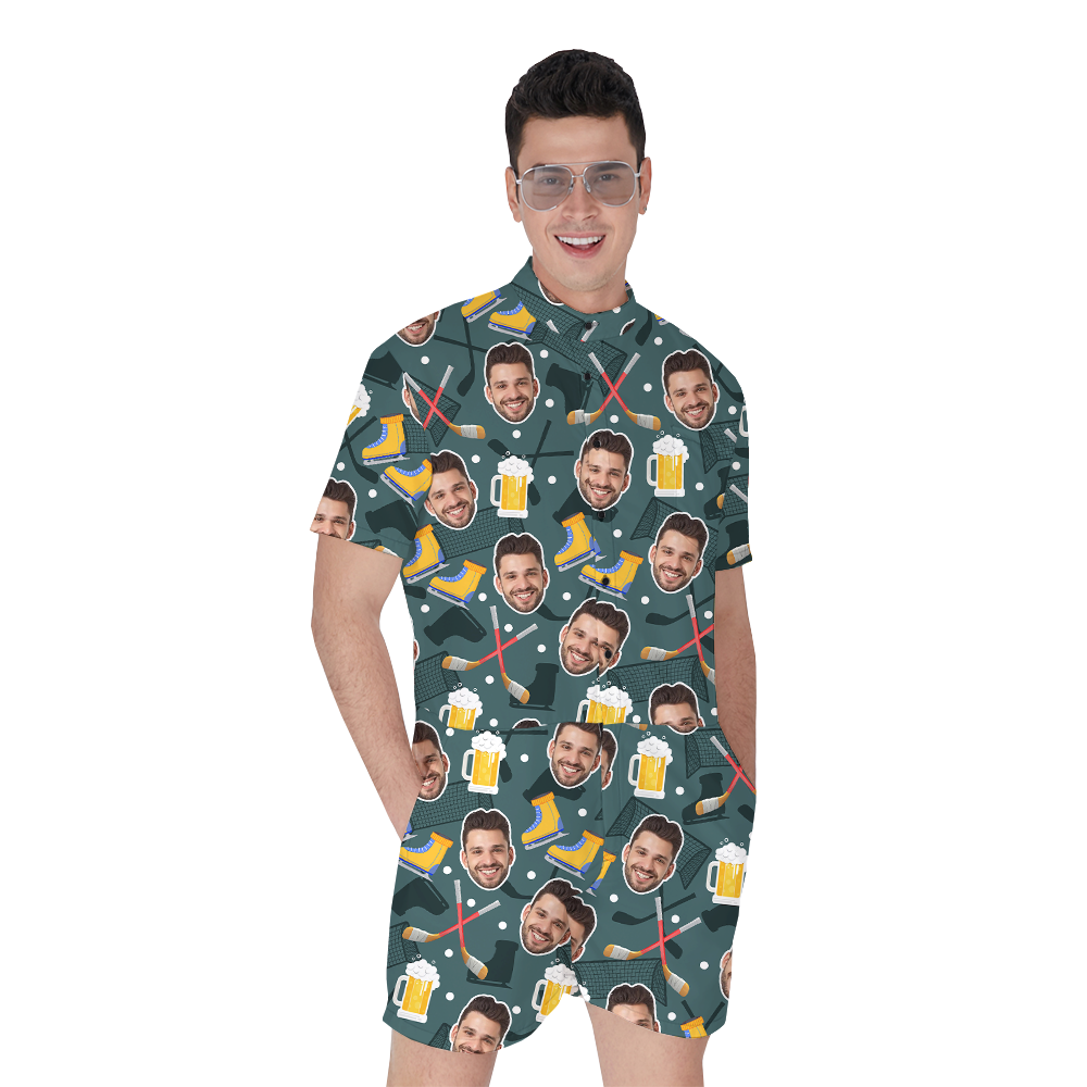 Ice Hockey Beer Hawaiian Romper With Custom Face - variant image 1