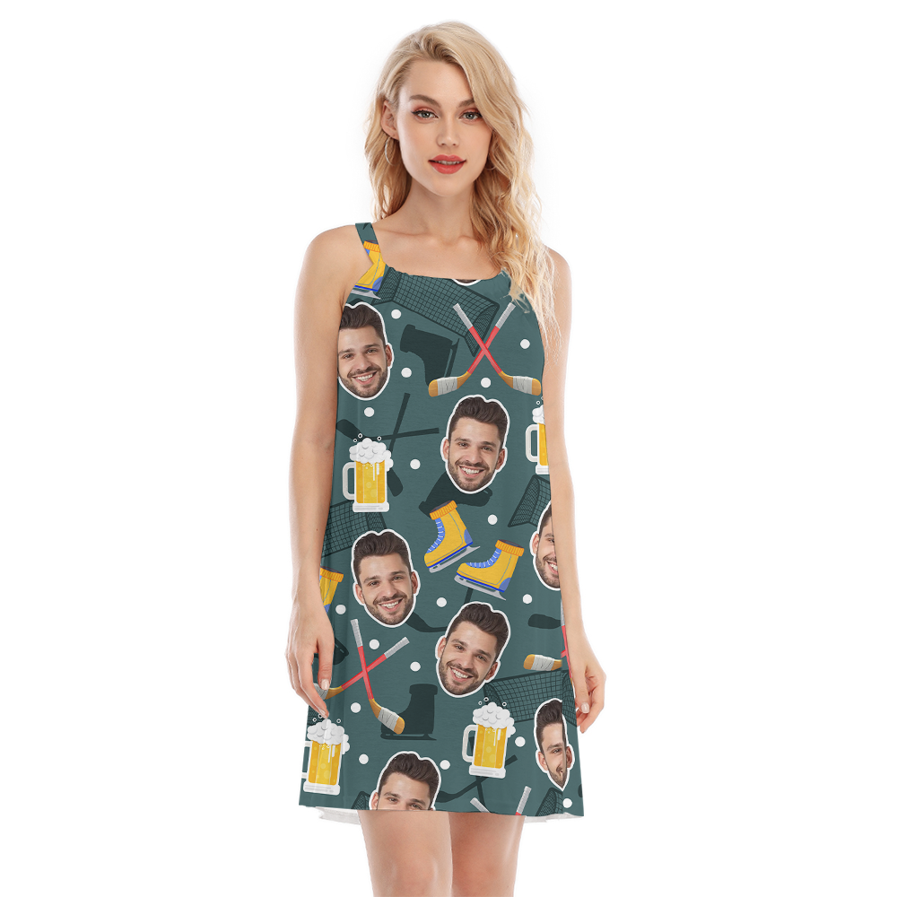Funny Custom Face Hockey Beer Hawaiian Cami Dress - variant image 1