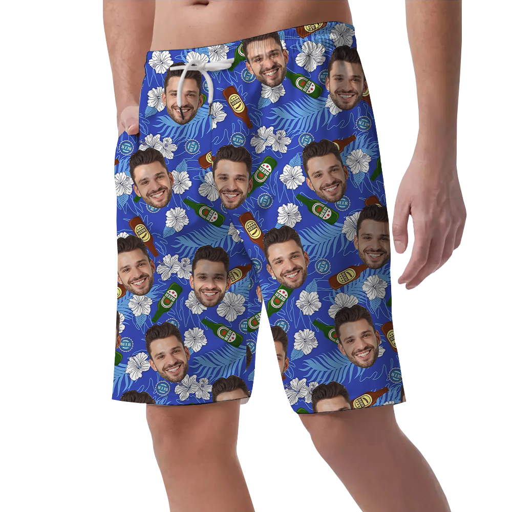 Custom Face Floral Beer Men's Beach Shorts