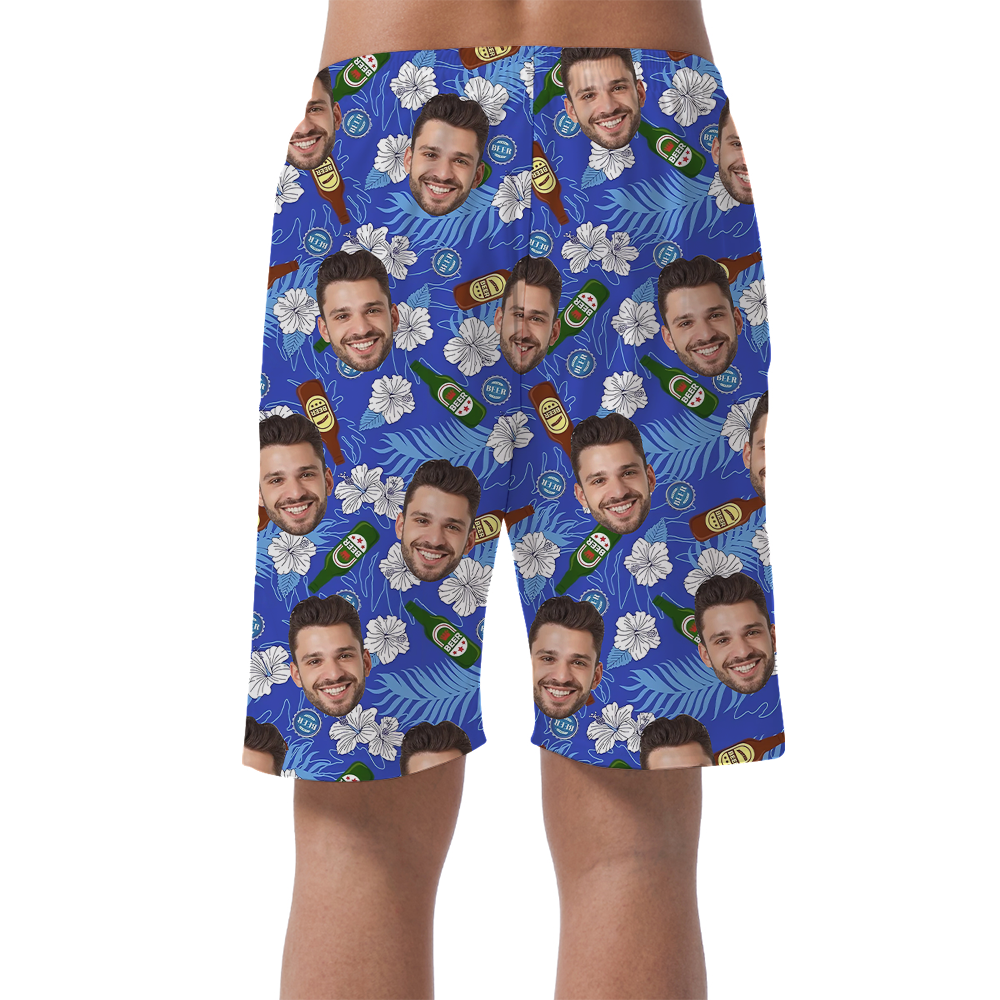 Custom Face Floral Beer Men's Beach Shorts