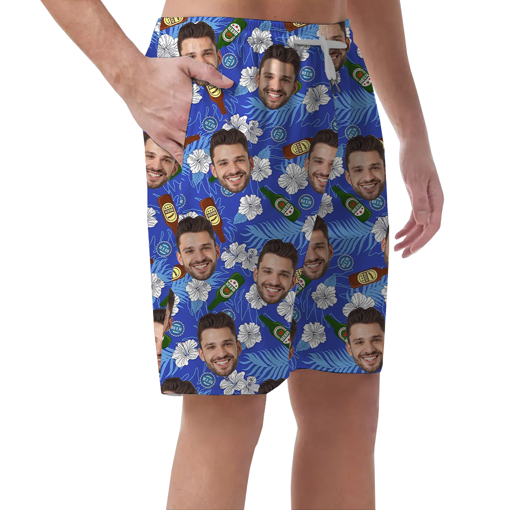 Custom Face Floral Beer Men's Beach Shorts