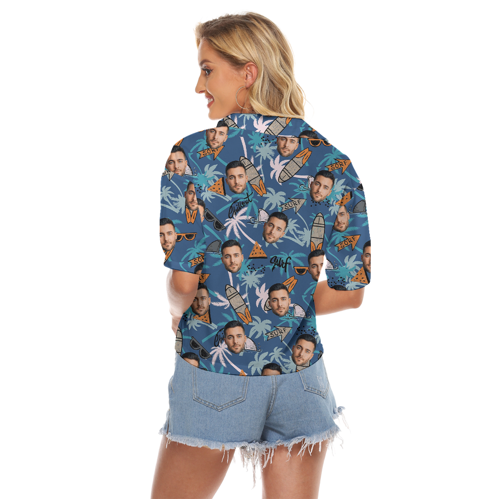 Tropical Surfing Blue Hawaiian Crop Top Shirt