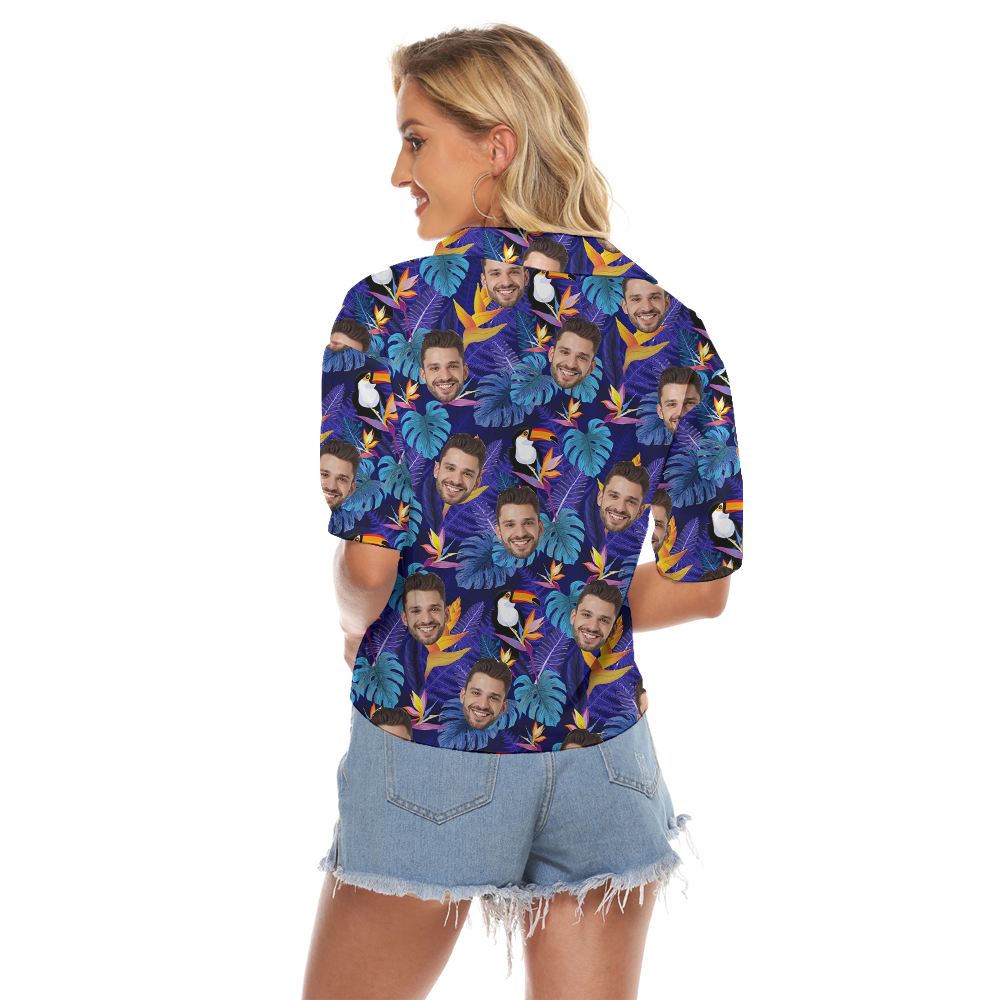 Purple Tropical Toucan Hawaiian Cropped Shirt With Custom Face