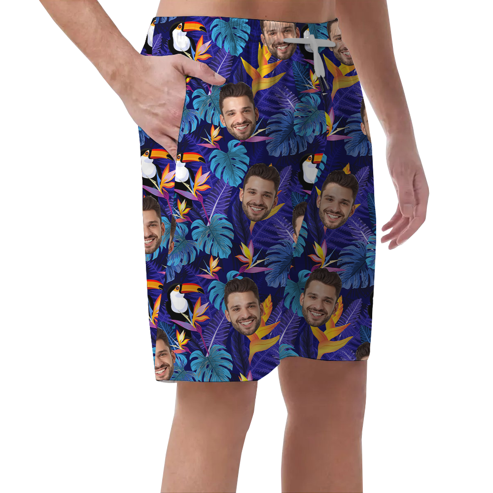 Custom Face Tropical Toucan Hawaiian Men's Shorts