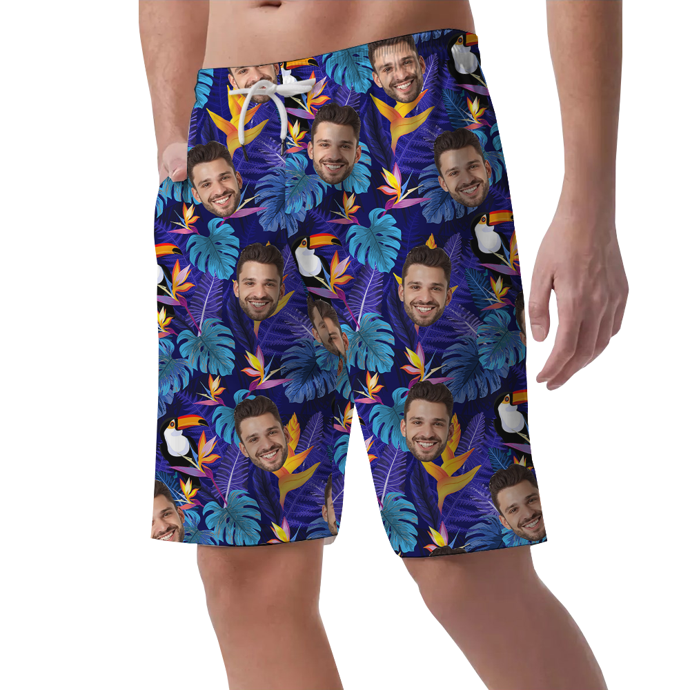 Custom Face Tropical Toucan Hawaiian Men's Shorts
