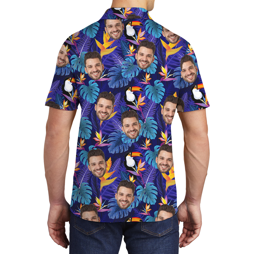 Tropical Toucan Purple Hawaiian Polo Shirt With Custom Face