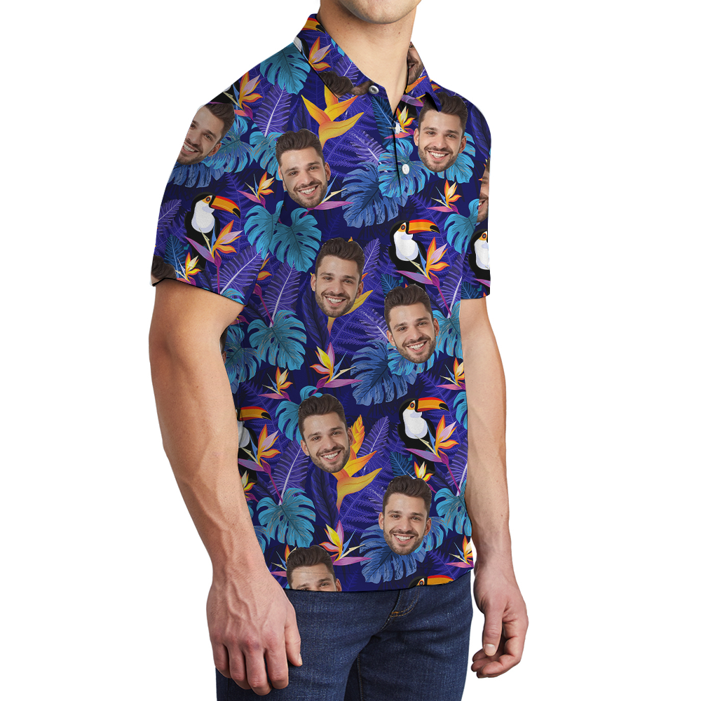 Tropical Toucan Purple Hawaiian Polo Shirt With Custom Face
